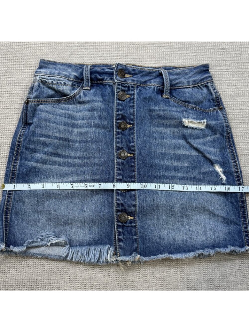 Mudd Denim Skirt Womens Size 1 Blue Distressed Button Front FLX Stretch Raw Hem - Picture 9 of 12